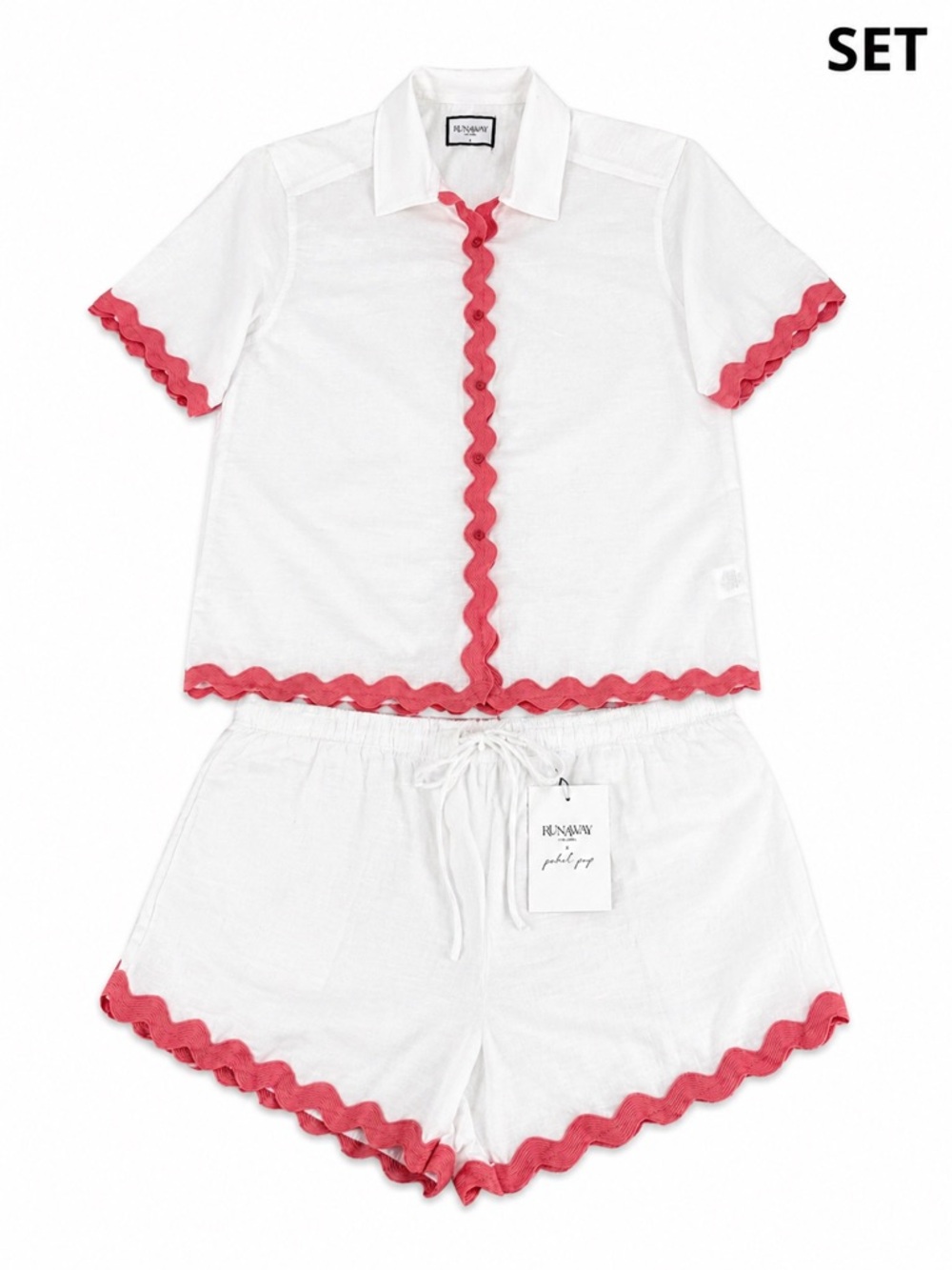 Runaway The Label Set Ric Rac Trim Top & Shorts White Orange